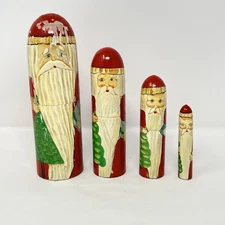Vintage Russian Culture Nesting Dolls Slim Santa 4 Piece Folk Art Matryoshka