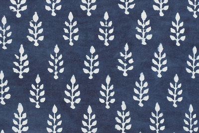 Tessuto Cotone Stampa Blocco A Mano Floreale Blu Indiano 5 Iarde - Foto 6