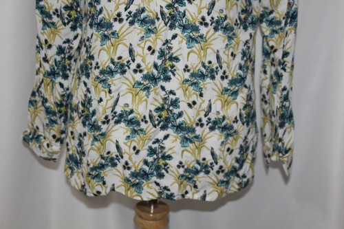 J.Jill Women's Floral Blouse Blue White Yellow Rayon Long Sleeve button up XS - Picture 10 of 12