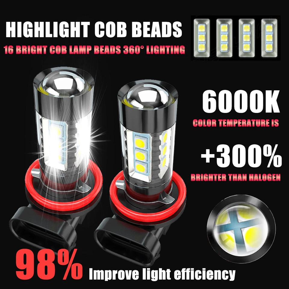 2X Bombillas LED Antiniebla H8 H11 Bombilla Antiniebla Blanca 6500K Lámparas DRL de Alta Potencia Foto 2 de 4