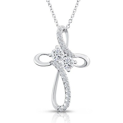 Solid 925 Sterling Silver Dainty Cross CZ Pendant Charm Necklace 16'' 18''