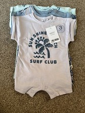 Next Newborn 1 month 10 lbs Baby Shortie Rompers 3 Pack Palm Tree Summer