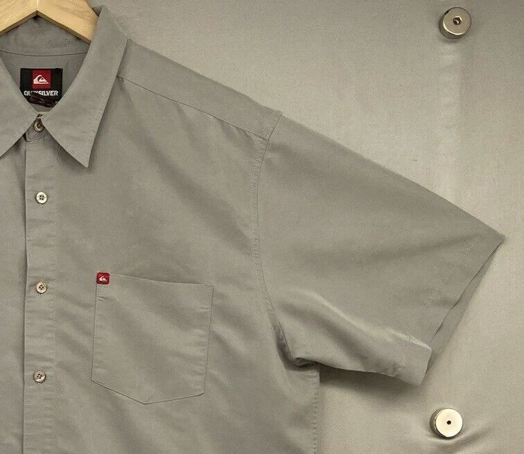 VTG Quicksilver Button Shirt Mens LARGE Gray Viscose Short Sleeve Camp Y2K Retro - Image 3 of 4