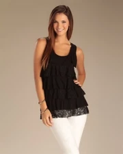 RAIN BLACK RUFFLED VEST / TOP, S/8