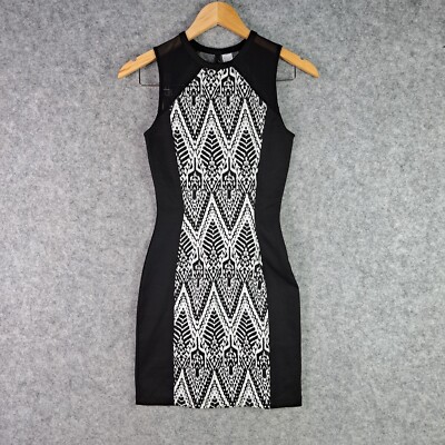 h&m divided dress black and white H&M Divided Black Ribbed Knit Cut-Out Neck Short Sleeve Fit & Flare Dress  Size 4