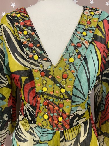 Stunning Colourful Beaded Chiffon Blouse Top Women’s Size 12-14 - Picture 2 of 12