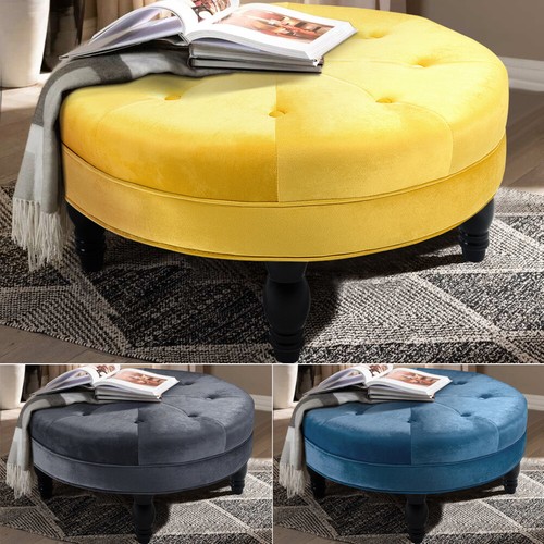 75cm Large Velvet Sofa Round Side Coffee Table Padded Ottoman Footstool Seat - Picture 9 of 13