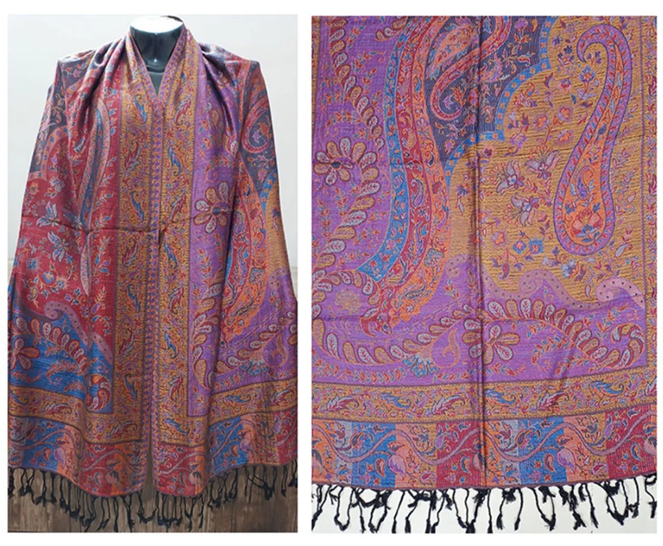 Paisley wrap boho shawl neck scarf Himalayan organic woven pashmina Casual wear - Image 2 of 3