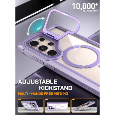 For Galaxy S24 Ultra MagPro Case With Camera Foldable Rugged Clear Cover Purple