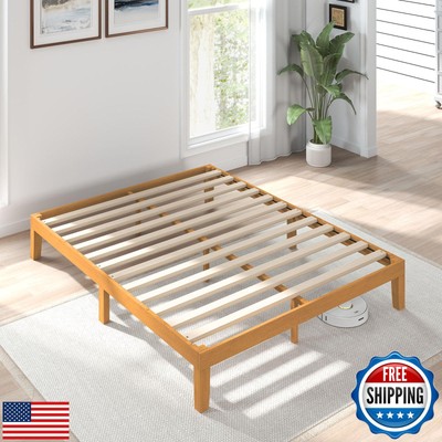 Sweetcrispy Solid Wood Bed Frame, Queen Size Bed Base with Wood Slat Support,