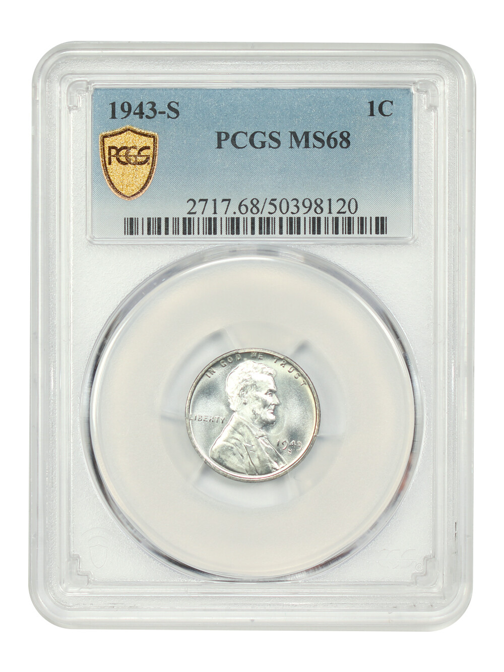1943 STEEL PENNY PCGS MS68
