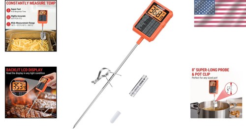 High Accuracy Cooking Thermometer with Pot Clip & Pivoting Display - 8" Probe - Picture 2 of 11