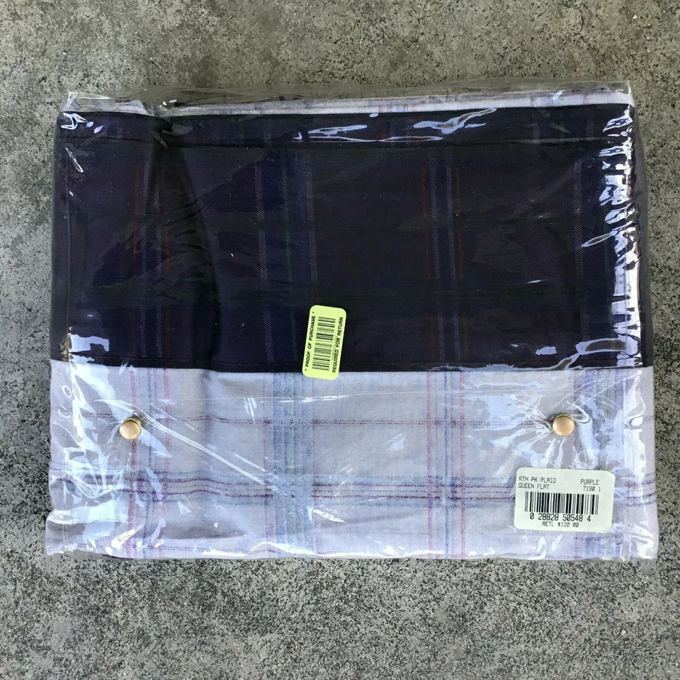 Sábana plana Ralph Lauren 450TC RUTHERFORD PARK púrpura gris a cuadros Queen   Foto 2 de 3