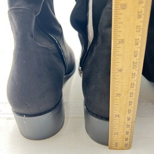 Black Women Almond Toe Knee High Boots with Partial Zipper Stretchy Long Boot - Picture 5 of 8