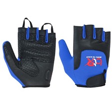 Kids Wheelchair Cycling Gloves Fingerless Leather Palm Boys Girls Gloves Blue