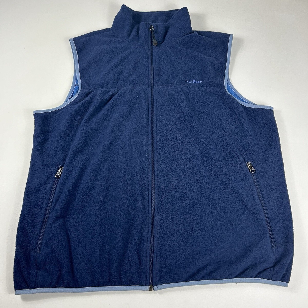 LL Bean Vest Mens XL Reg Blue Sleeveless Full Zip Fleece Polartec Camping  Hiking