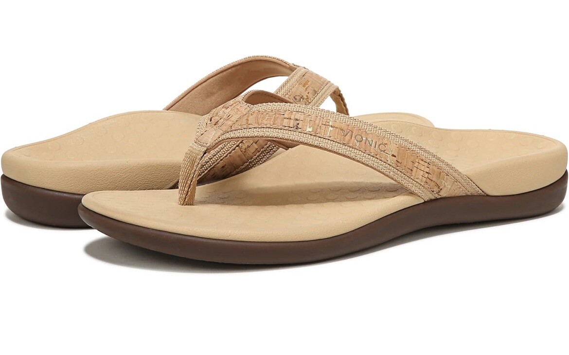 PANTOFOLA D’ORO Sandali Vionic Tide sughero tono oro perizoma slip on taglia 6 comodi supporto arco plantare