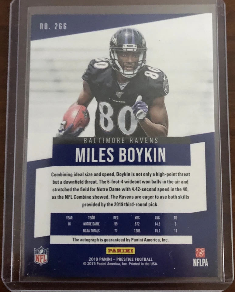 MILES BOYKIN 🏈 2019 Prestige Football Xtra Points ROOKIE AUTOGRAPH CARD RAVENS - Image 2 of 2