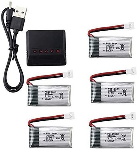 Fytoo 5-Pack 3.7V 380mAh LiPO Batteries + 5-in-1 Charger For Hubsan X4 & Mini Drones