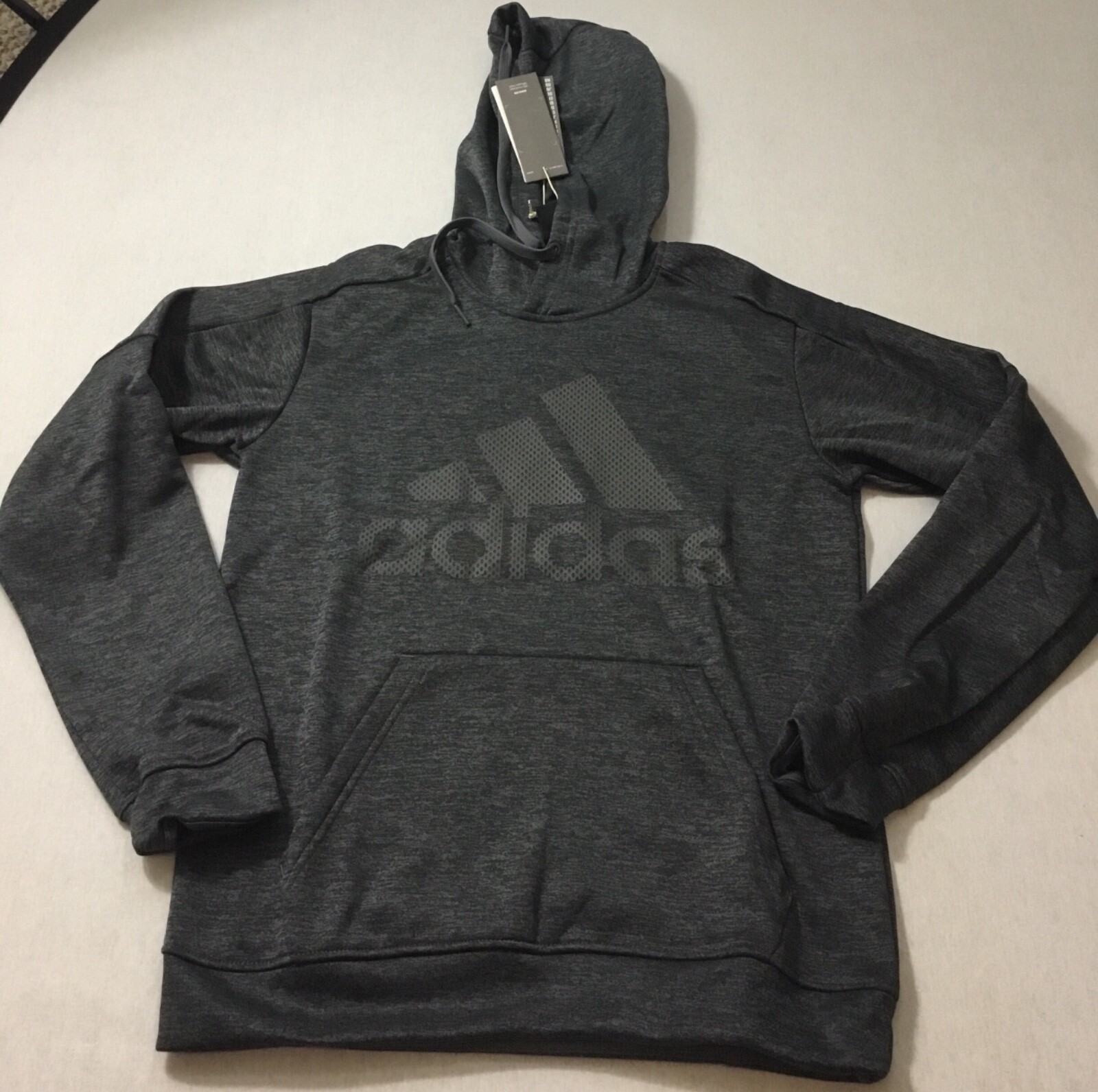 grey adidas hoodie with black logo