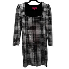 BETSEY JOHNSON Metallic Plaid Mini Cocktail Dress Black Size Small NWT
