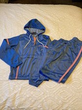 Women  s Vintage Track  Court Suit, Blue with Pink, Size M