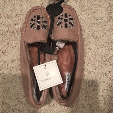 Mark Hall Rose Pink Women Size 7/8 Slippers Fur Lined w/ Silver Faux Crystals