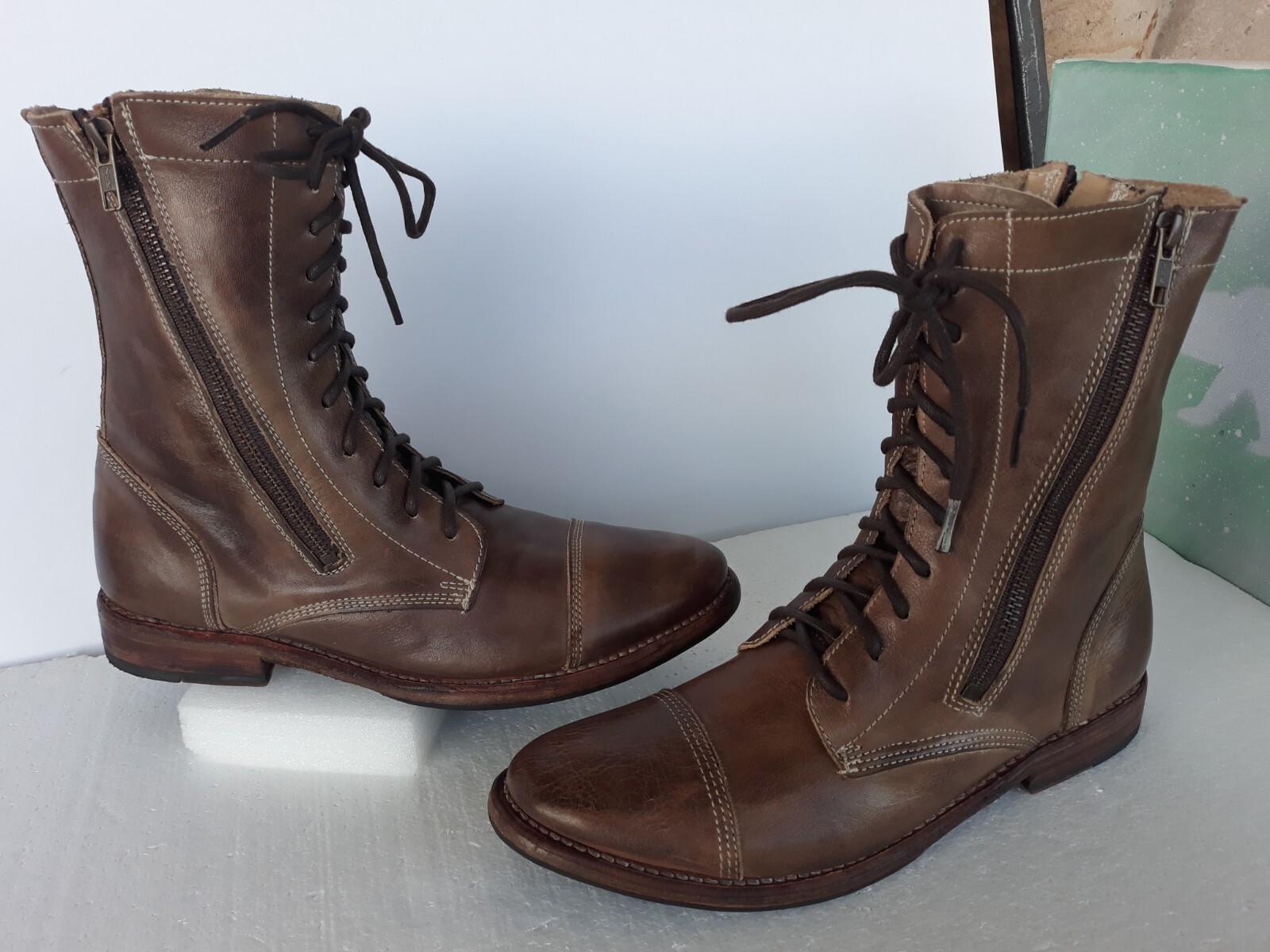 Bed Stu ~ Cobbler Series Lace Up/ Double Zipper Brown Leather Boots ...