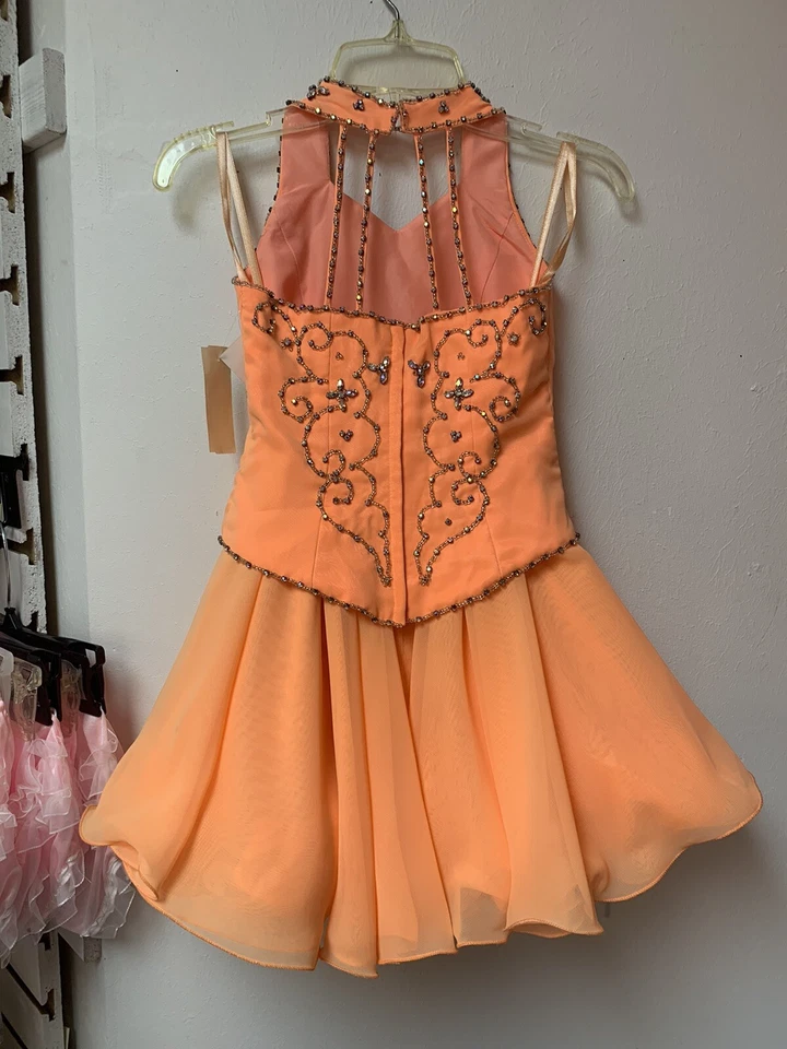 KIds Size 5 Bright Coral Mango Orange Beaded 2Pc Pageant Dress & Accessories NWT Foto 4 de 4