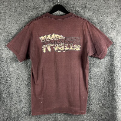 Vintage No Fear T-Shirt Herren Large Hergestellt in den USA Einzelnaht Burgund Skate Surf