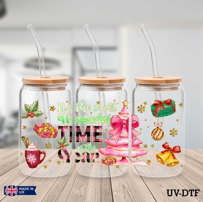 Weihnachtsbaum UV DTF Aufkleber - 16oz Libbey Dose Glasfolie yn693