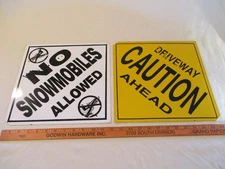 2 Caution Driveway Ahead/ No Snowmobiles Allowed Double Sided Metal Sign 12"x12"