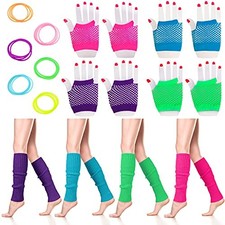 40 Pieces 80s Neon Costume Accessories for Women 8 Pcs 80s Leg Warmers for