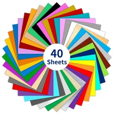 40 Packs 12x12 Permanent Adhesive Backed Vinyl Sheets Assorted Glossy Colors
