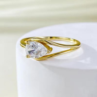 Pretty Promise Ring 14K Yellow Gold Plated In 2.30Ct Pear Cut Simulated Diamond
