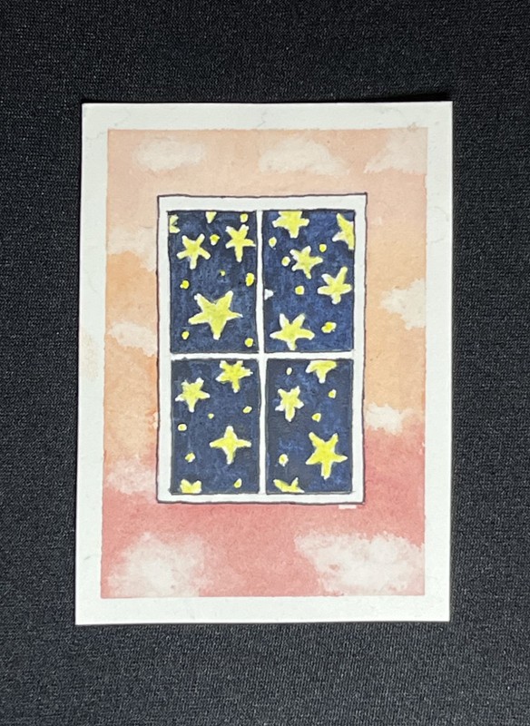 ACEO Original Watercolor Painting 2.5x3.5" By Leya Jadin- Window of Time
