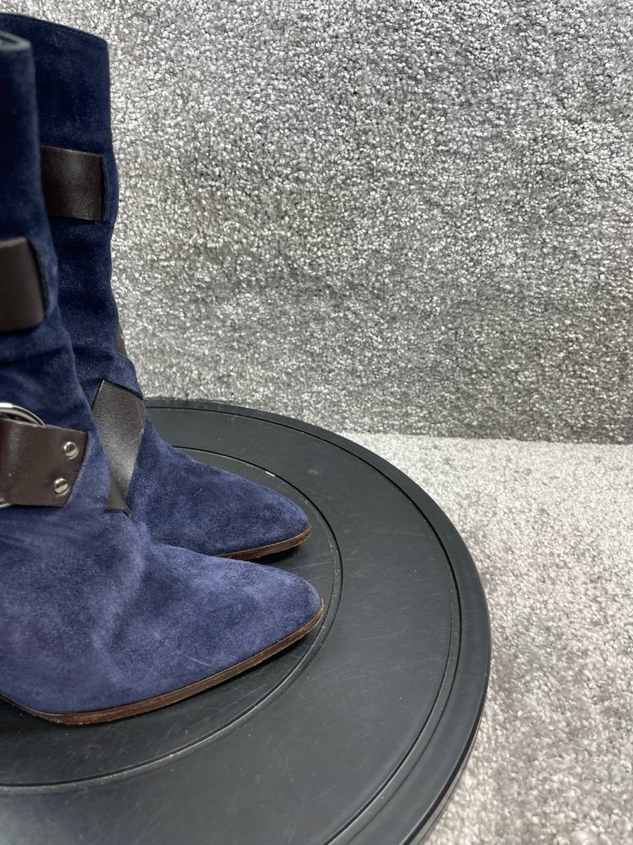 Givenchy Boots Womens 36 Eu Us Navy Suede Wedge Heel Buckle Straps Side  Zip