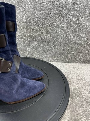 Givenchy Boots Womens 36 Eu 5.5 Us Navy Suede Wedge Heel Buckle