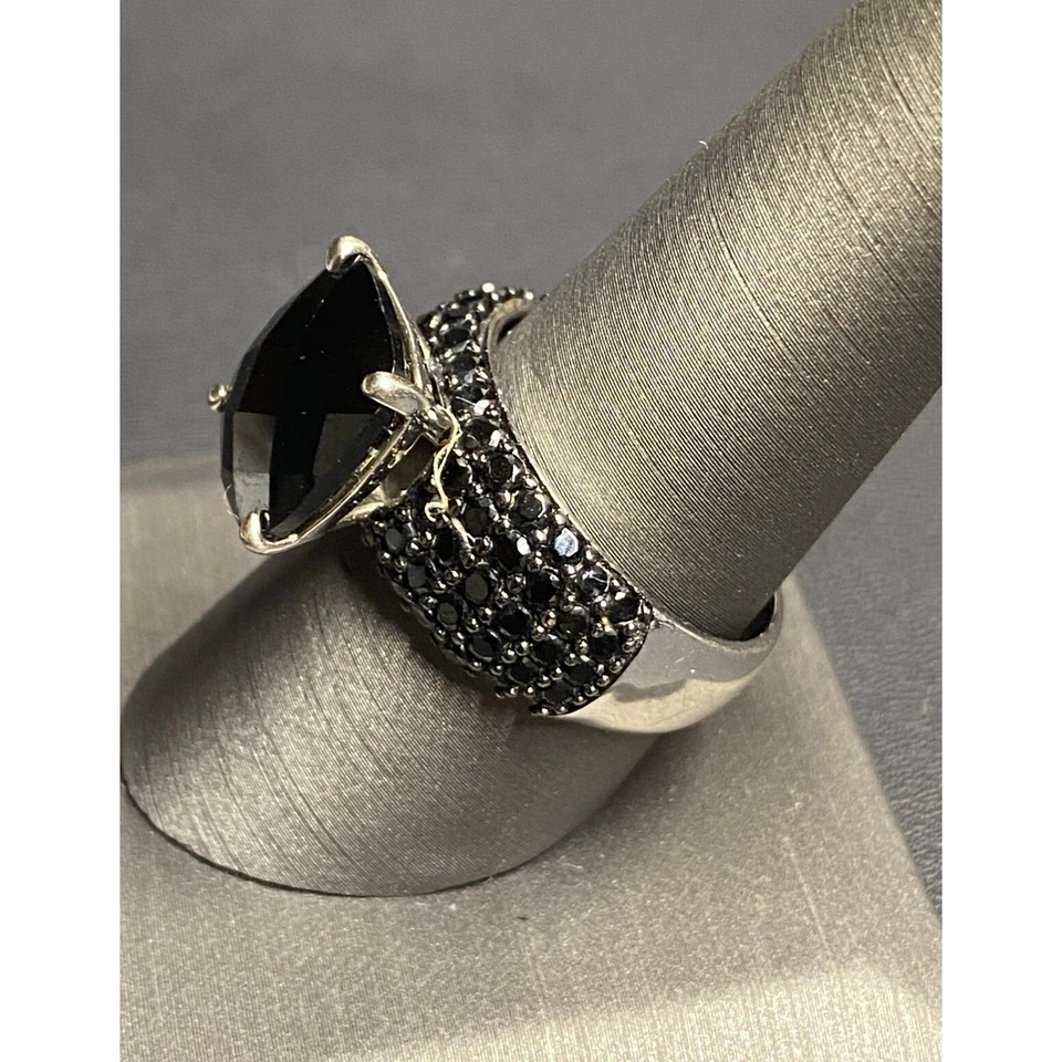 925 Sterling Silver And Black Jadeite Jade Ring Size 9 Sky - Image 3 of 4