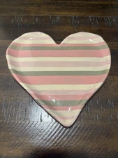 Studio B Large Pastel Striped Heart Trinket Dish With Silver Trim