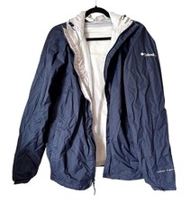Columbia Mens Omni-Tech Navy Blue Hooded Waterproof Rain Jacket L