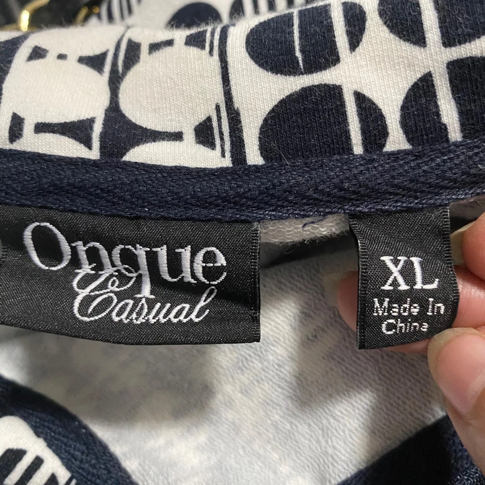 Chaqueta informal Onque para mujer XL estampado geométrico cremallera frontal monocromática negra blanca Foto 3 de 4