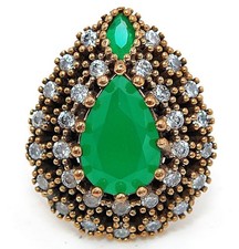 Ottoman Empire Style 7CT Treated Emerald 925 Sterling Silver Ring Sz 6 HB1-5