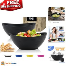 Unbreakable Wheat Straw Bowls Set for Salad Snacks - 2 Large Modern Bowls