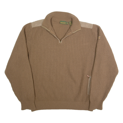 TIMBERLAND Mens Jumper Brown 1/4 Zip Chunky Knit Wool XL - Picture 1 of 6