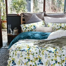 100 Long Staple Cotton Duvet Cover Set - Ultra Soft Yellow Green Leaves Printed