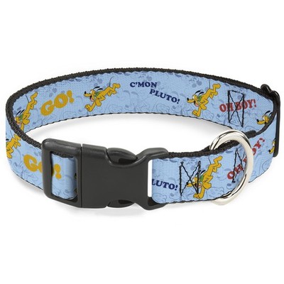 Plastic Clip Collar Disney Pluto Poses and Quotes Blues/Red/Yellow Medium 11-16.