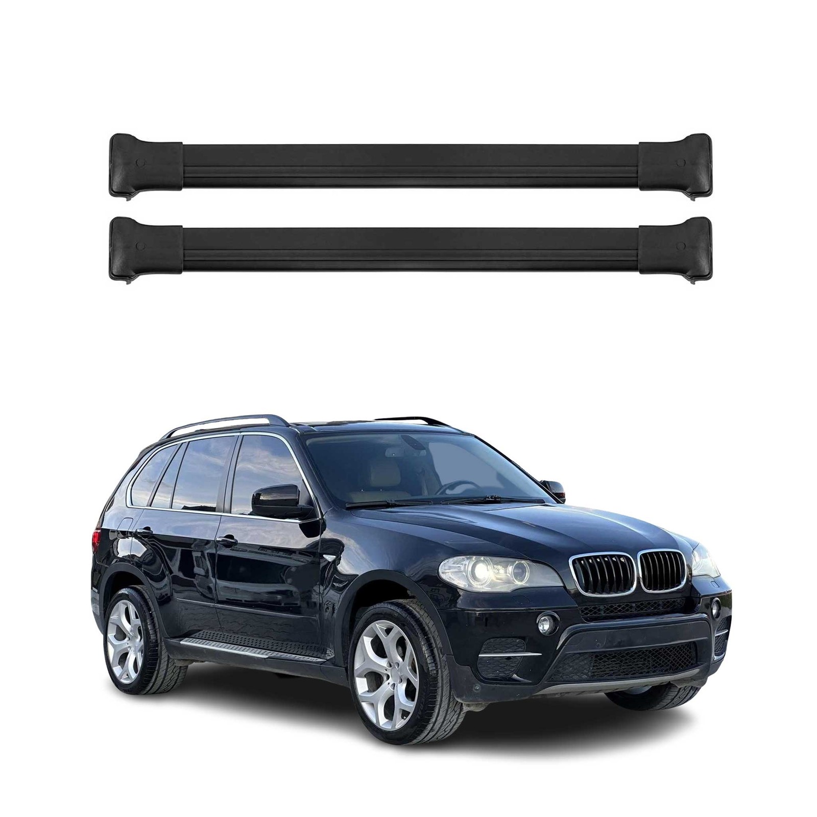 Barres de toit en alu noir BMW X5 E70 2006-2013 finition premium anodisée