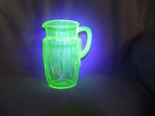 Anchor Hocking Green Depression Uranium Glass Pitcher in Pillar Optic Pattern E