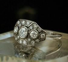 Art Deco Vintage 1.10 Ct White Diamond Engagement Ring 925 Sterling Silver